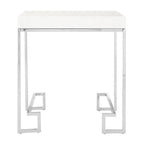 White High Gloss Wood Top End Table with Silver Chrome Angled Stainless Steel Leg | Allure