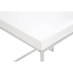 White High Gloss Wood Top End Table with Silver Chrome Angled Stainless Steel Leg | Allure
