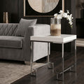 White High Gloss Wood Top End Table with Silver Chrome Angled Stainless Steel Leg | Allure