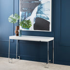 White High Gloss Wood Top Coffee Table with Silver Chrome Metal Leg | Allure