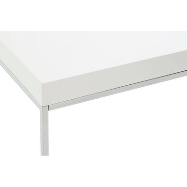 White High Gloss Wood Top Coffee Table with Silver Chrome Metal Leg | Allure