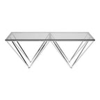 Clear Tempered Glass Coffee Table with Chrome Metal Triangular Base | Allure