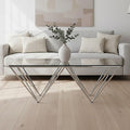 Clear Tempered Glass Coffee Table with Chrome Metal Triangular Base | Allure