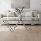 Clear Tempered Glass Coffee Table with Chrome Metal Triangular Base | Allure