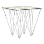 Clear Tempered Glass Coffee Table with Chrome Triangular Metal Legs | Allure