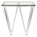 Clear Tempered Glass Coffee Table with Chrome Triangular Metal Legs | Allure
