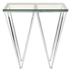 Clear Tempered Glass Coffee Table with Chrome Triangular Metal Legs | Allure