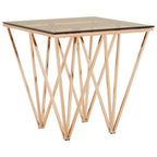 Amber Tinted Glass Top End Table with Rose Gold Prismatic Legs | Allure