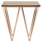 Amber Tinted Glass Top End Table with Rose Gold Prismatic Legs | Allure