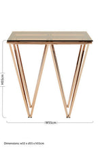 Amber Tinted Glass Top End Table with Rose Gold Prismatic Legs | Allure