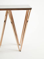 Amber Tinted Glass Top End Table with Rose Gold Prismatic Legs | Allure