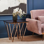 Amber Tinted Glass Top End Table with Rose Gold Prismatic Legs | Allure