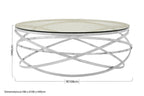 Round Tempered Glass Top Coffee Table with Silver Swirl Stainless Steel Hoop Base | Allure