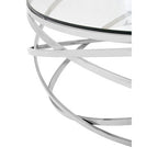 Round Tempered Glass Top Coffee Table with Silver Swirl Stainless Steel Hoop Base | Allure