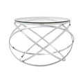 Clear Glass Round Top End Table with Silver Stainless Steel Overlapping Hoop Base | Allure