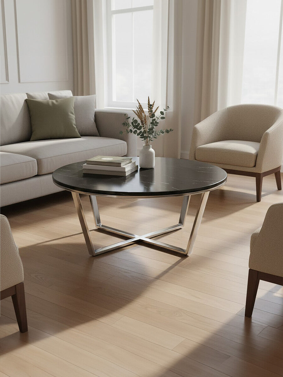 Allure Round Black Faux Marble Coffee Table