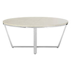 Round White Faux Marble Coffee Table with Chrome Lattice Leg Design | Allure