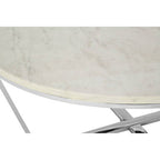 Round White Faux Marble Coffee Table with Chrome Lattice Leg Design | Allure