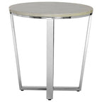 Round White Faux Marble End Table with Chrome Lattice Leg Design | Allure