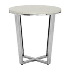 Round White Faux Marble End Table with Chrome Lattice Leg Design | Allure
