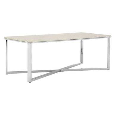 White Faux Marble Coffee Table with Chrome Lattice Leg Design | Allure