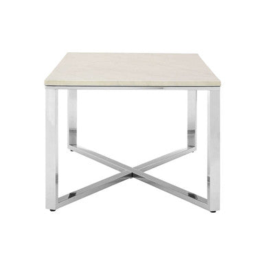 White Faux Marble Coffee Table with Chrome Lattice Leg Design | Allure