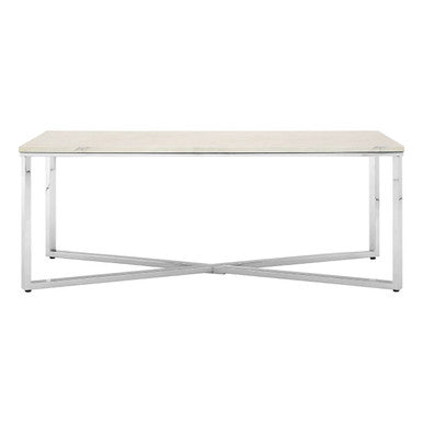 White Faux Marble Coffee Table with Chrome Lattice Leg Design | Allure