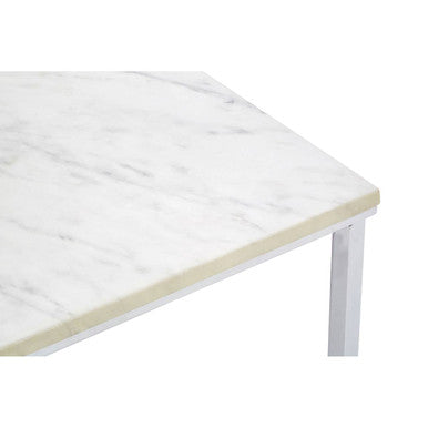 White Faux Marble Coffee Table with Chrome Lattice Leg Design | Allure