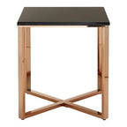 Square Black Faux Marble End Table with Champagne Gold Metal Legs | Allure