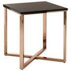 Square Black Faux Marble End Table with Champagne Gold Metal Legs | Allure