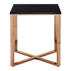 Square Black Faux Marble End Table with Champagne Gold Metal Legs | Allure