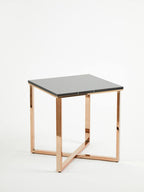 Square Black Faux Marble End Table with Champagne Gold Metal Legs | Allure