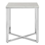 Square White Faux Marble End Table with Silver Chrome Metal Legs | Allure
