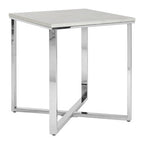 Square White Faux Marble End Table with Silver Chrome Metal Legs | Allure