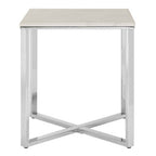 Square White Faux Marble End Table with Silver Chrome Metal Legs | Allure