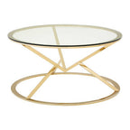 Champagne Gold Stainless Steel Base Round Coffee Table with Tempered Glass Top | Allure