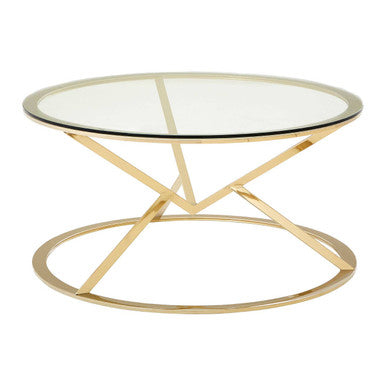 Champagne Gold Stainless Steel Base Round Coffee Table with Tempered Glass Top, Allure