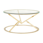 Champagne Gold Stainless Steel Base Round Coffee Table with Tempered Glass Top | Allure