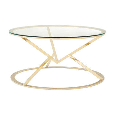 Champagne Gold Stainless Steel Base Round Coffee Table with Tempered Glass Top, Allure