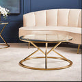 Champagne Gold Stainless Steel Base Round Coffee Table with Tempered Glass Top | Allure