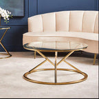 Champagne Gold Stainless Steel Base Round Coffee Table with Tempered Glass Top | Allure