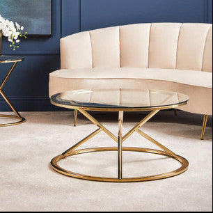 Champagne Gold Stainless Steel Base Round Coffee Table with Tempered Glass Top, Allure