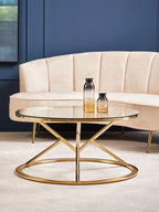 Champagne Gold Stainless Steel Base Round Coffee Table with Tempered Glass Top | Allure