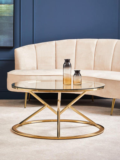 Champagne Gold Stainless Steel Base Round Coffee Table with Tempered Glass Top, Allure
