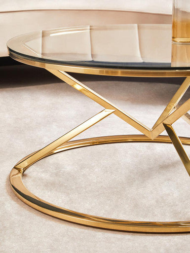 Champagne Gold Stainless Steel Base Round Coffee Table with Tempered Glass Top, Allure