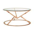 Rose Gold Stainless Steel Base Round Coffee Table with Tempered Glass Top | Allure