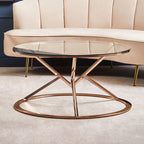 Rose Gold Stainless Steel Base Round Coffee Table with Tempered Glass Top | Allure