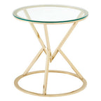 Champagne Gold Stainless Steel Base Round End Table with Tempered Glass Top | Allure