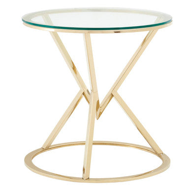 Champagne Gold Stainless Steel Base Round End Table with Tempered Glass Top | Allure