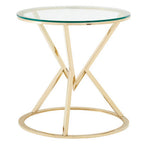 Champagne Gold Stainless Steel Base Round End Table with Tempered Glass Top | Allure